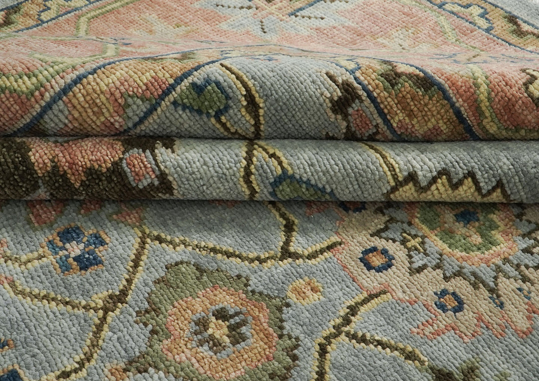 12x15 Blue, Rose, Navy Color Hand Knotted Oushak Wool Arts and Crafts Oriental Rug