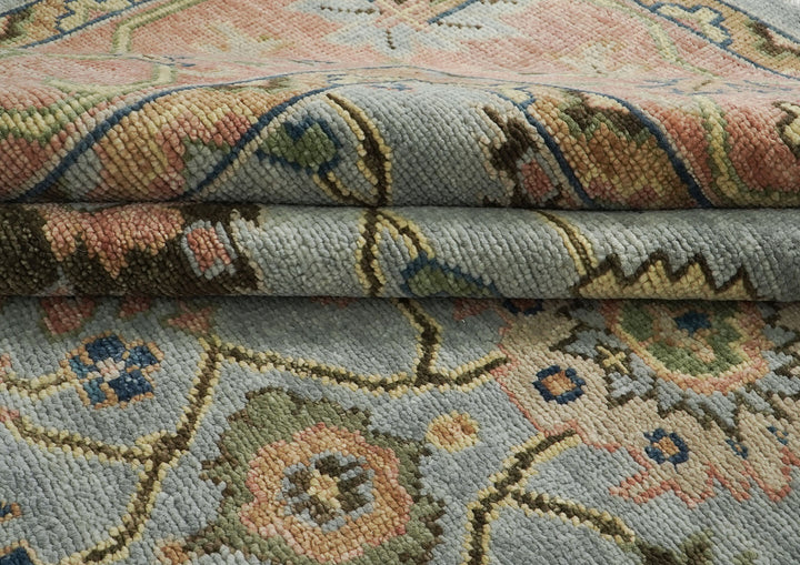12x15 Blue, Rose, Navy Color Hand Knotted Oushak Wool Arts and Crafts Oriental Rug