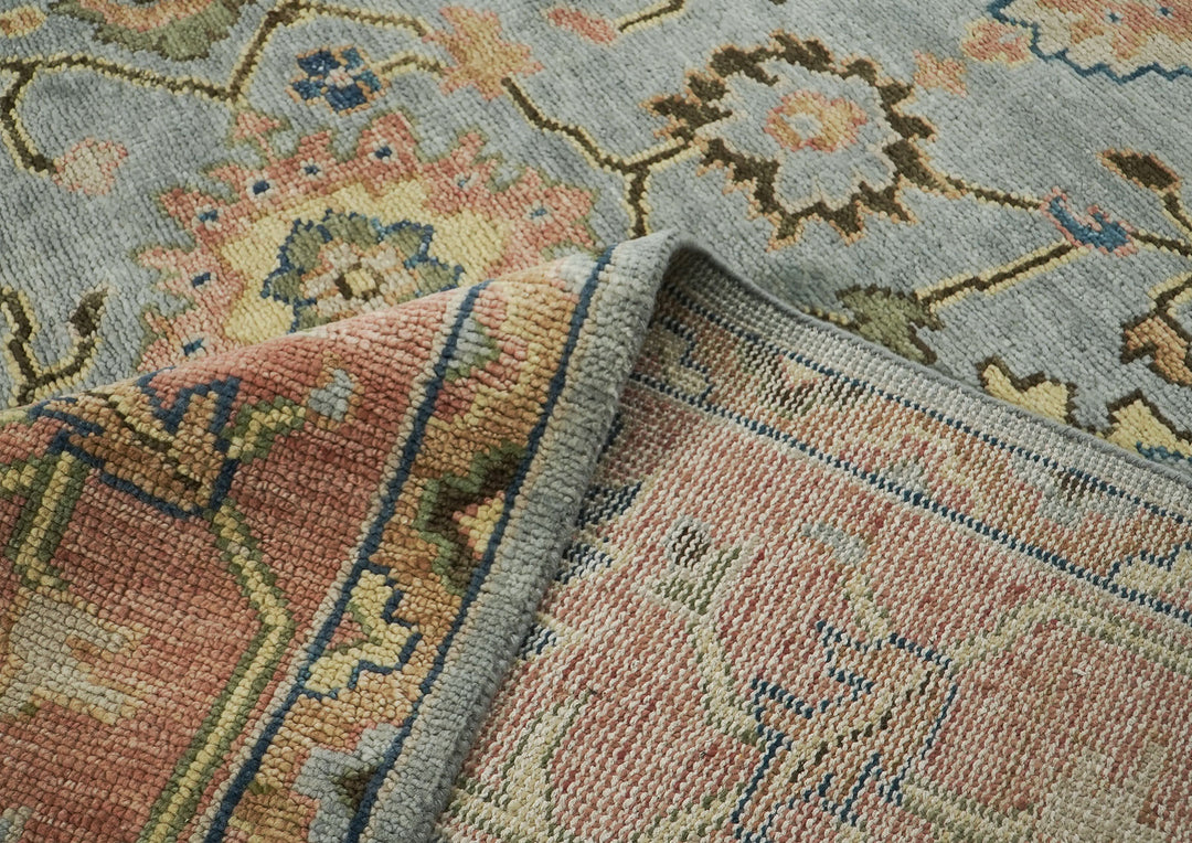12x15 Blue, Rose, Navy Color Hand Knotted Oushak Wool Arts and Crafts Oriental Rug