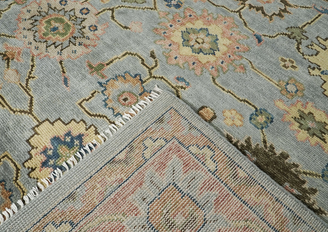 12x15 Blue, Rose, Navy Color Hand Knotted Oushak Wool Arts and Crafts Oriental Rug