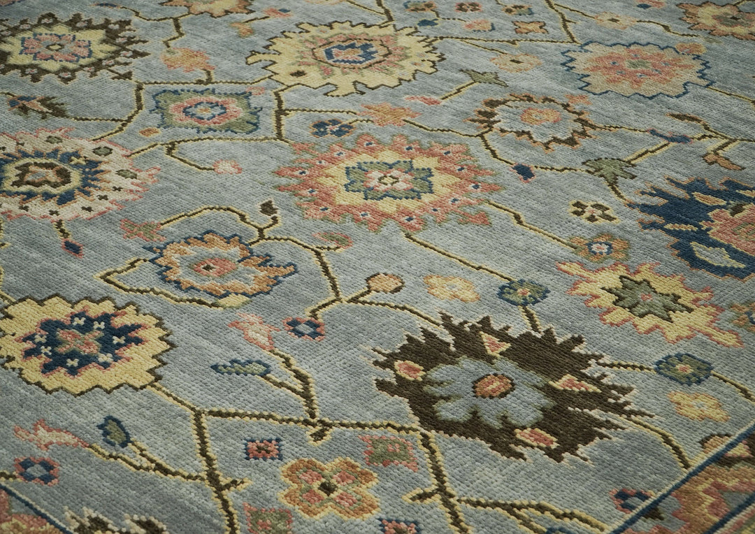 12x15 Blue, Rose, Navy Color Hand Knotted Oushak Wool Arts and Crafts Oriental Rug