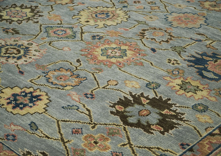 12x15 Blue, Rose, Navy Color Hand Knotted Oushak Wool Arts and Crafts Oriental Rug