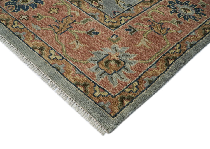 12x15 Blue, Rose, Navy Color Hand Knotted Oushak Wool Arts and Crafts Oriental Rug