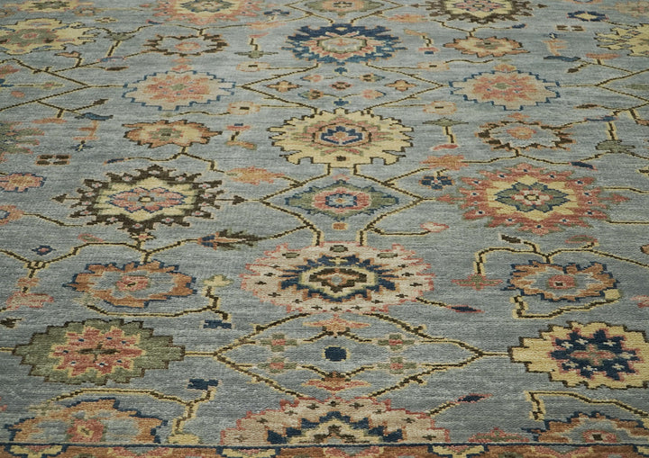 12x15 Blue, Rose, Navy Color Hand Knotted Oushak Wool Arts and Crafts Oriental Rug