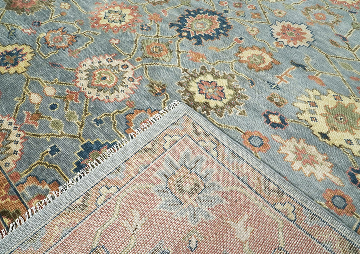 Palace Aqua, Rose, peach Color Hand Knotted Oushak Wool  Oriental Rug