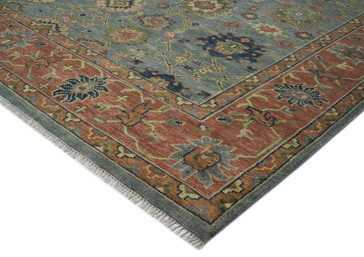 Palace Aqua, Rose, peach Color Hand Knotted Oushak Wool  Oriental Rug