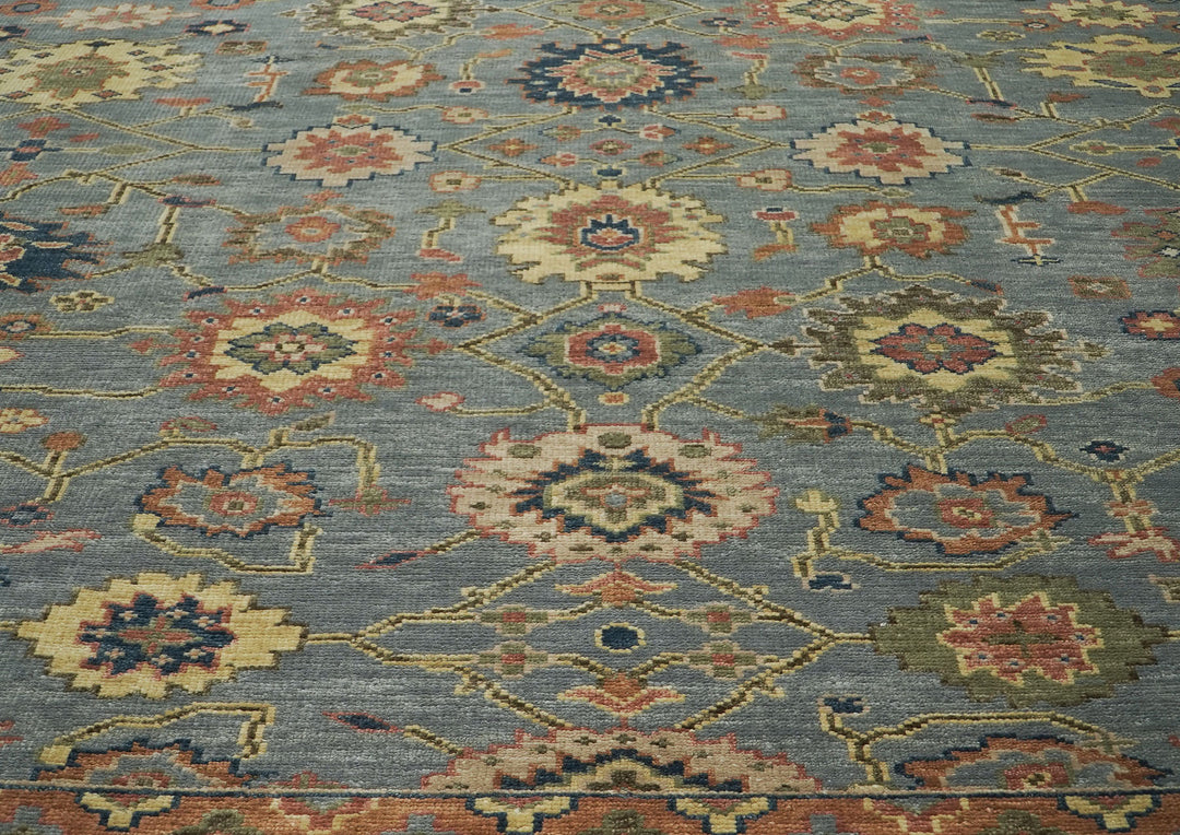 Palace Aqua, Rose, peach Color Hand Knotted Oushak Wool  Oriental Rug
