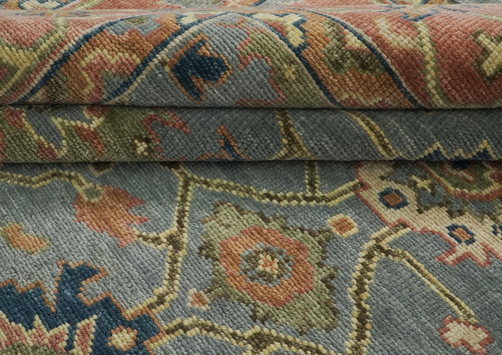 Palace Aqua, Rose, peach Color Hand Knotted Oushak Wool  Oriental Rug