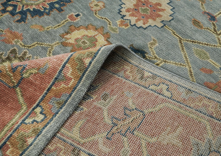 Palace Aqua, Rose, peach Color Hand Knotted Oushak Wool  Oriental Rug