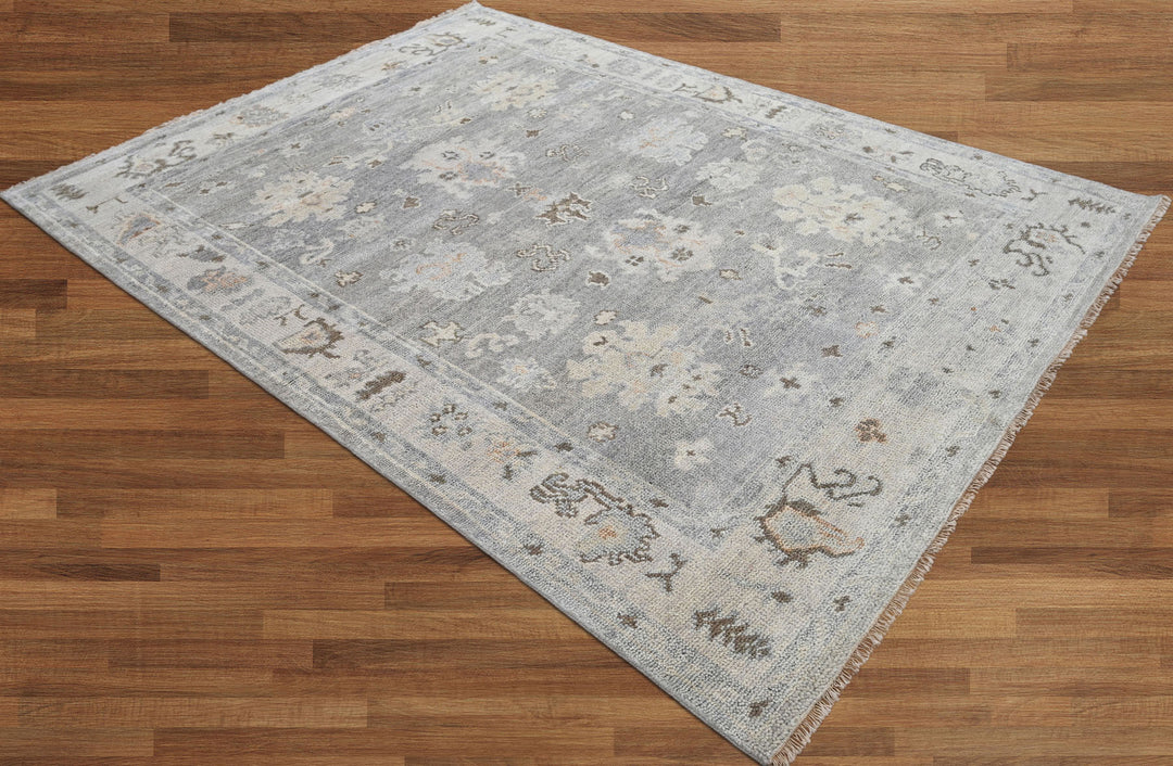 Celeste Rugs Hand Knotted 7'6''x9'10'' Wool Oriental Area Rug Gray with a Timeless Traditional Oushak Design.