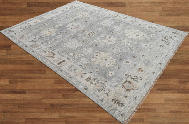Celeste Rugs Hand Knotted 7'6''x9'10'' Wool Oriental Area Rug Gray with a Timeless Traditional Oushak Design.
