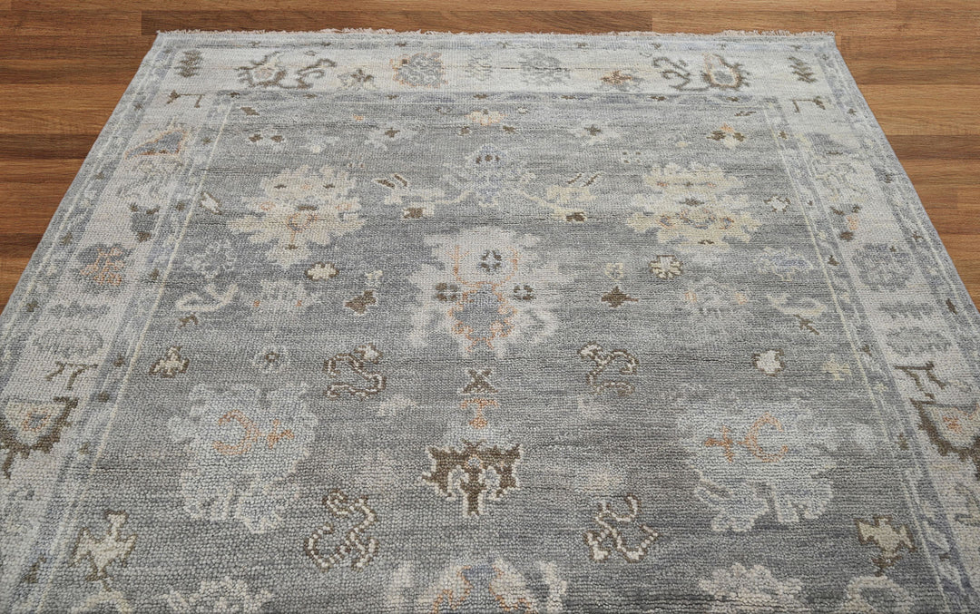 Celeste Rugs Hand Knotted 7'6''x9'10'' Wool Oriental Area Rug Gray with a Timeless Traditional Oushak Design.
