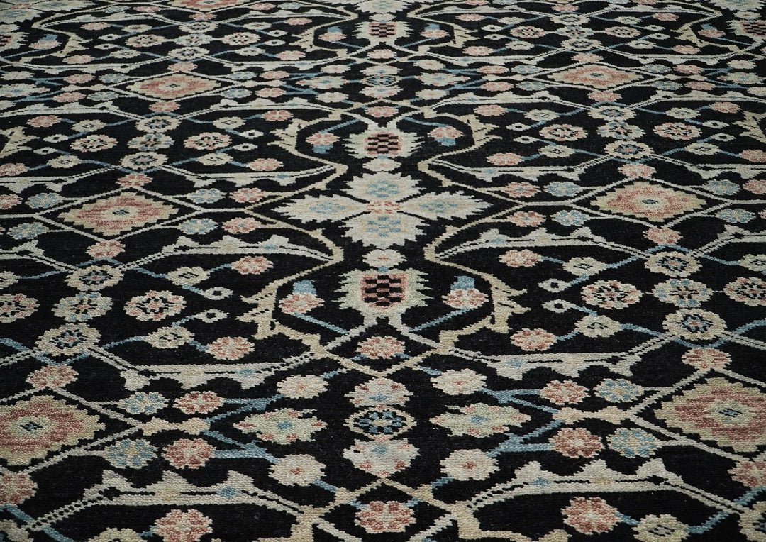 12x15 Black, Beige, Rose Color Hand Knotted Oushak Wool Transitional Oriental Rug