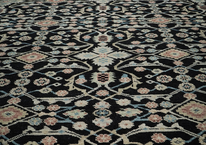 12x15 Black, Beige, Rose Color Hand Knotted Oushak Wool Transitional Oriental Rug