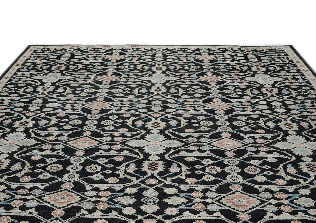 12x15 Black, Beige, Rose Color Hand Knotted Oushak Wool Transitional Oriental Rug