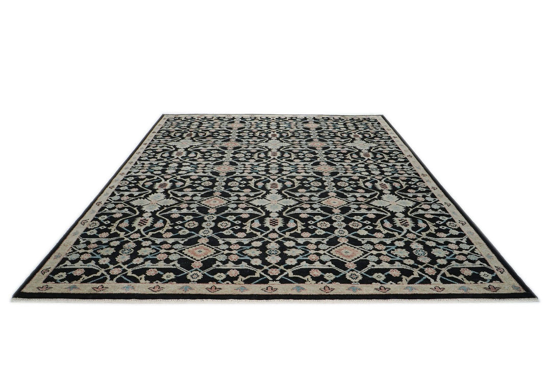 12x15 Black, Beige, Rose Color Hand Knotted Oushak Wool Transitional Oriental Rug