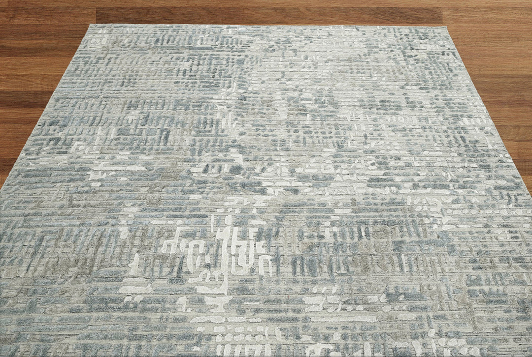 Celeste Rugs Multi Sizes Tibetan Hand-Knotted Wool & Bamboo Silk Oriental Area Rug Modern Tone-On-Tone Gray Design