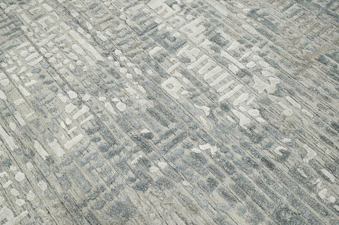 Celeste Rugs Multi Sizes Tibetan Hand-Knotted Wool & Bamboo Silk Oriental Area Rug Modern Tone-On-Tone Gray Design