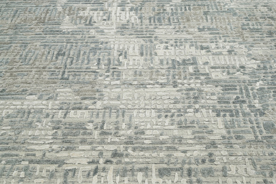 Celeste Rugs Multi Sizes Tibetan Hand-Knotted Wool & Bamboo Silk Oriental Area Rug Modern Tone-On-Tone Gray Design