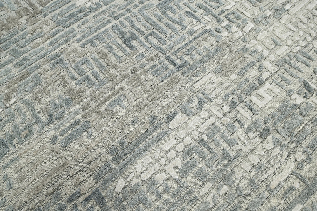 Celeste Rugs Multi Sizes Tibetan Hand-Knotted Wool & Bamboo Silk Oriental Area Rug Modern Tone-On-Tone Gray Design