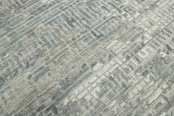 Celeste Rugs Multi Sizes Tibetan Hand-Knotted Wool & Bamboo Silk Oriental Area Rug Modern Tone-On-Tone Gray Design