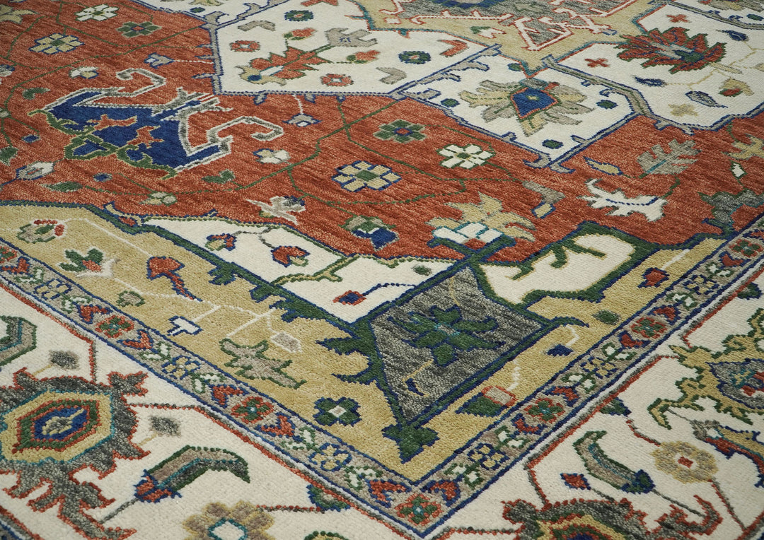 12x15 Burnt Orange, Ivory, Navy Color Hand Knotted Oushak Wool  Oriental Rug