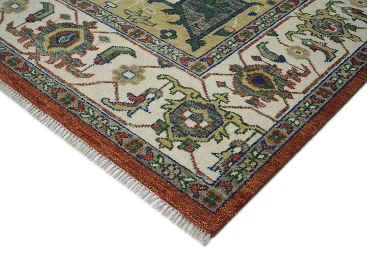 12x15 Burnt Orange, Ivory, Navy Color Hand Knotted Oushak Wool  Oriental Rug