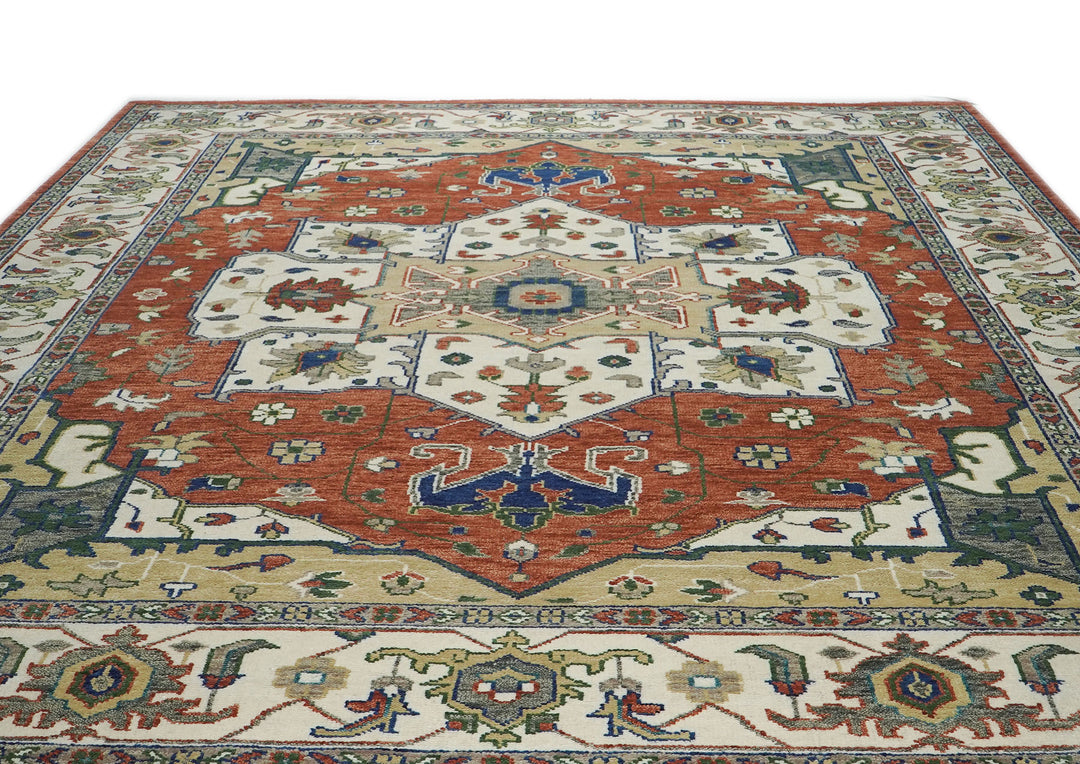 12x15 Burnt Orange, Ivory, Navy Color Hand Knotted Oushak Wool  Oriental Rug