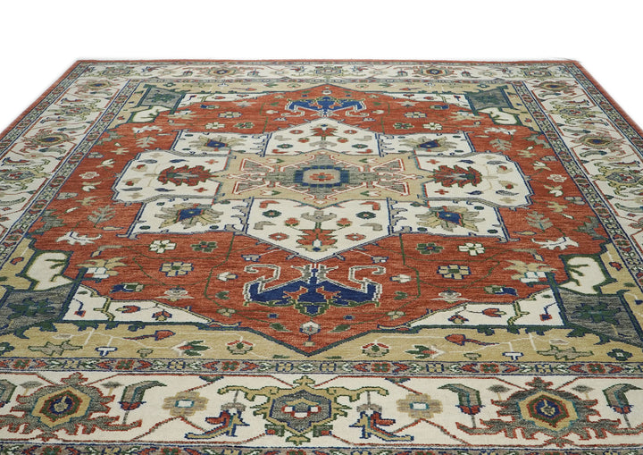 12x15 Burnt Orange, Ivory, Navy Color Hand Knotted Oushak Wool  Oriental Rug