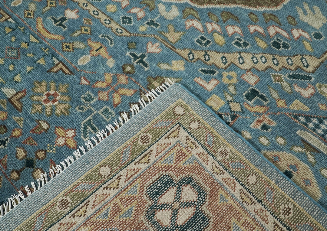 Palace Blue, Rust, Green Color Hand Knotted Oushak Wool Traditional Oriental Rug