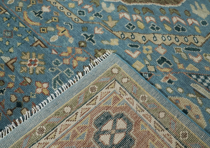 Palace Blue, Rust, Green Color Hand Knotted Oushak Wool Traditional Oriental Rug