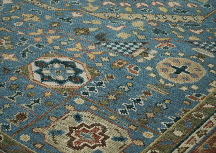 Palace Blue, Rust, Green Color Hand Knotted Oushak Wool Traditional Oriental Rug