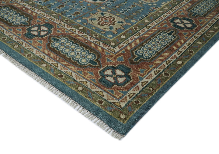 Palace Blue, Rust, Green Color Hand Knotted Oushak Wool Traditional Oriental Rug