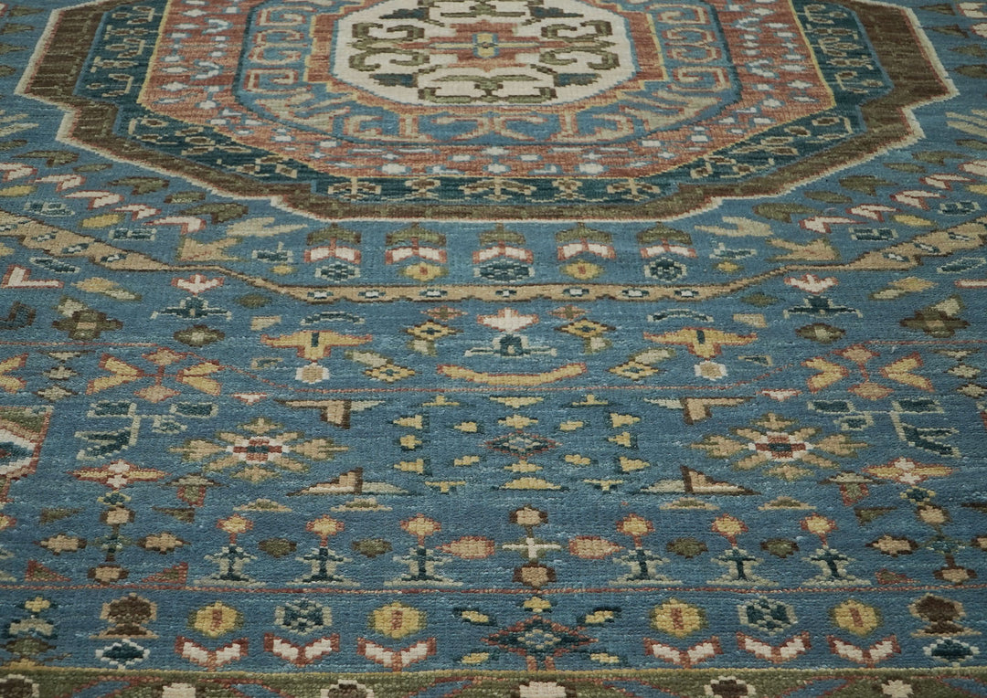 Palace Blue, Rust, Green Color Hand Knotted Oushak Wool Traditional Oriental Rug