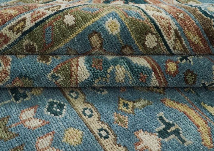 Palace Blue, Rust, Green Color Hand Knotted Oushak Wool Traditional Oriental Rug