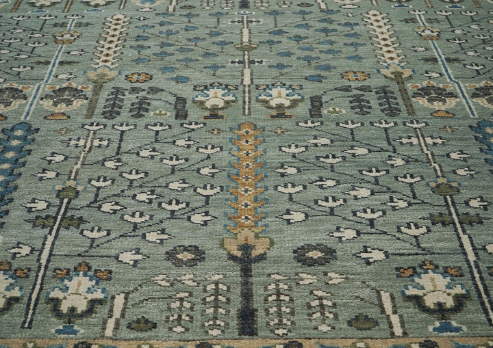 Palace Celadon, Beige, Brown Color Hand Knotted Oushak Wool Transitional Oriental Rug