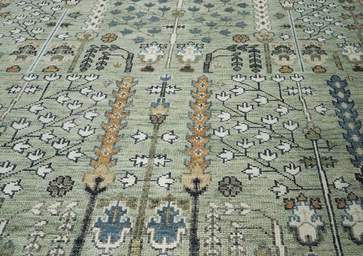 10x14 Mint, Ivory, Tan Color Hand Knotted Oushak Wool Transitional Oriental Rug