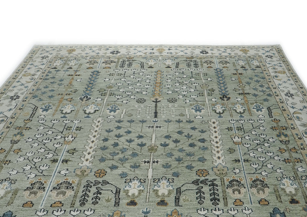 10x14 Mint, Ivory, Tan Color Hand Knotted Oushak Wool Transitional Oriental Rug