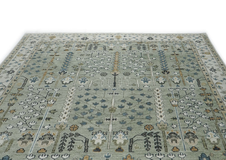 10x14 Mint, Ivory, Tan Color Hand Knotted Oushak Wool Transitional Oriental Rug