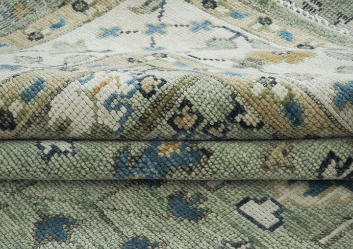 10x14 Mint, Ivory, Tan Color Hand Knotted Oushak Wool Transitional Oriental Rug