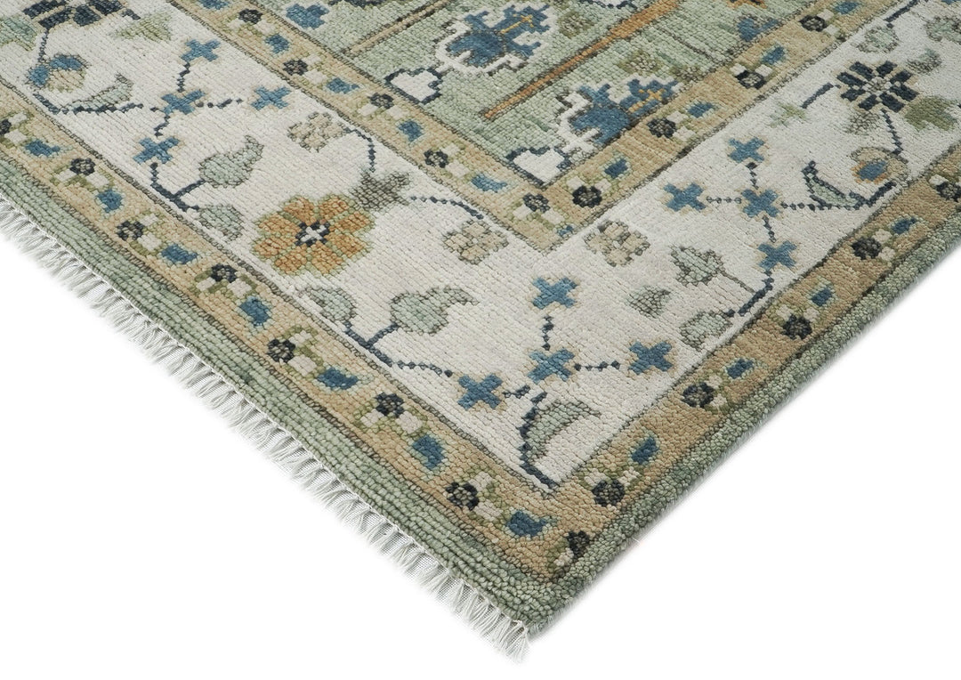 10x14 Mint, Ivory, Tan Color Hand Knotted Oushak Wool Transitional Oriental Rug