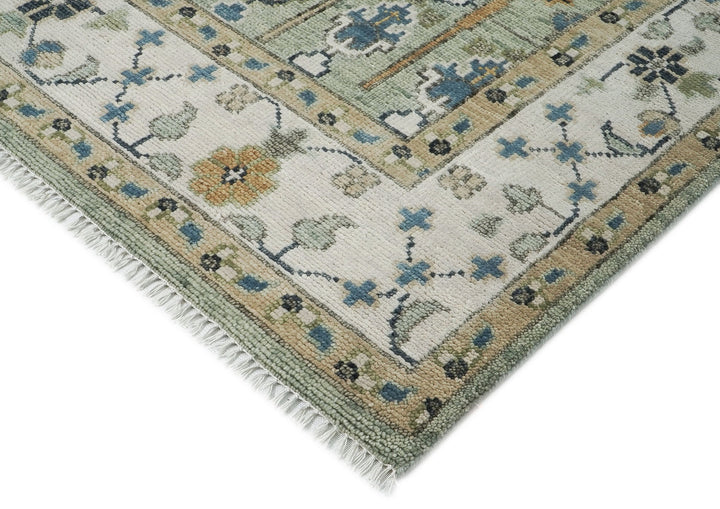 10x14 Mint, Ivory, Tan Color Hand Knotted Oushak Wool Transitional Oriental Rug