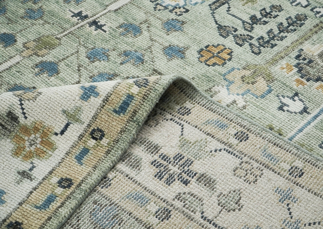 10x14 Mint, Ivory, Tan Color Hand Knotted Oushak Wool Transitional Oriental Rug