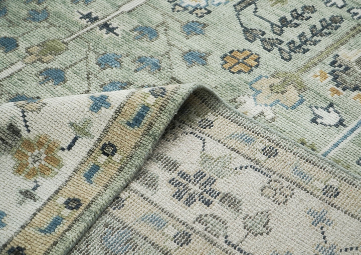 10x14 Mint, Ivory, Tan Color Hand Knotted Oushak Wool Transitional Oriental Rug