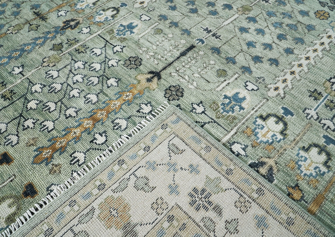 10x14 Mint, Ivory, Tan Color Hand Knotted Oushak Wool Transitional Oriental Rug
