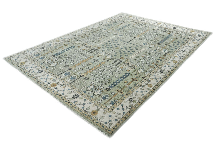 10x14 Mint, Ivory, Tan Color Hand Knotted Oushak Wool Transitional Oriental Rug