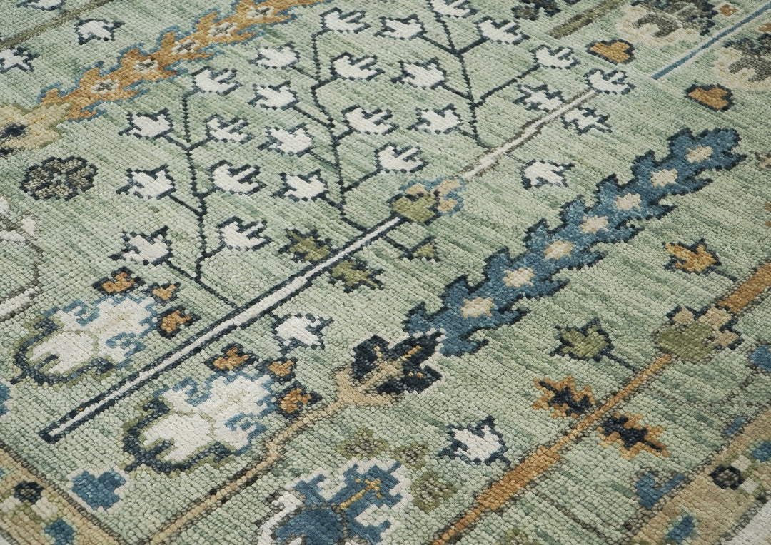 10x14 Mint, Ivory, Tan Color Hand Knotted Oushak Wool Transitional Oriental Rug