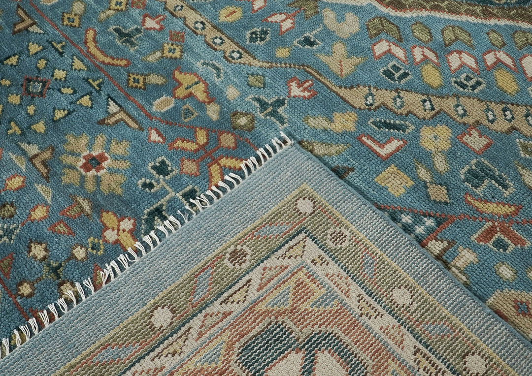 Palace Blue, Rust, Green Color Hand Knotted Oushak Wool Traditional Oriental Rug