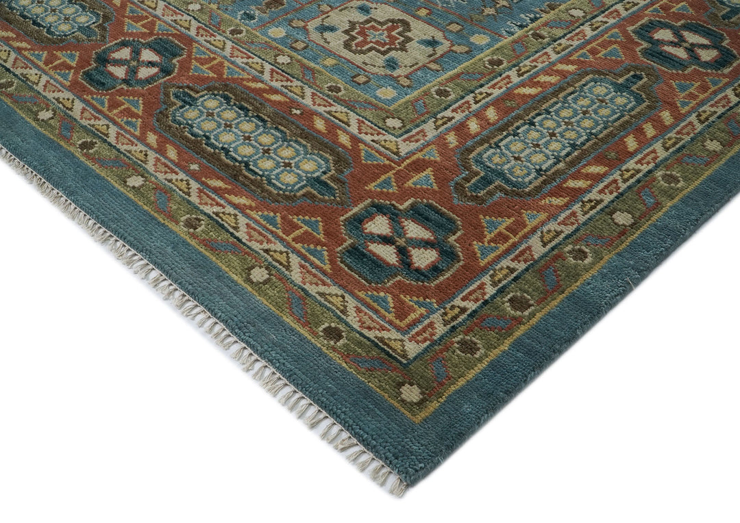 12x15 Blue, Rust, Green Color Hand Knotted Oushak Wool Traditional Oriental Rug