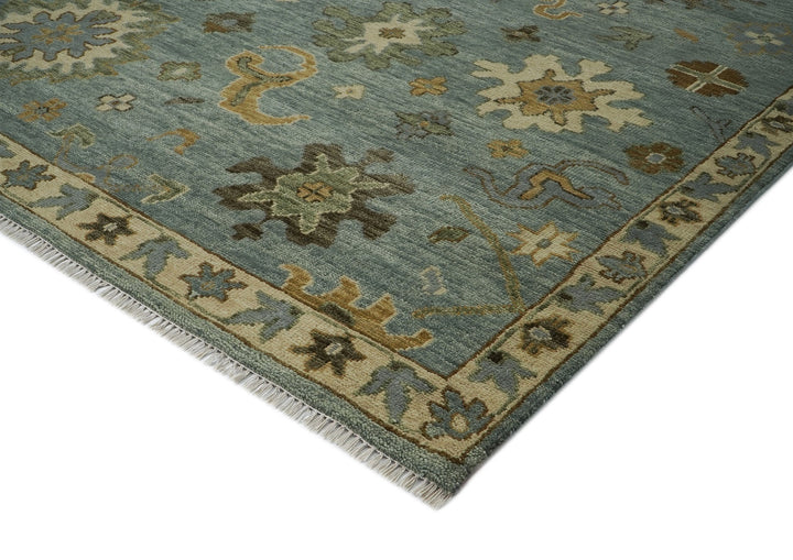 12x15 Blue, Beige, Gold Color Hand Knotted Oushak Wool Transitional Oriental Rug